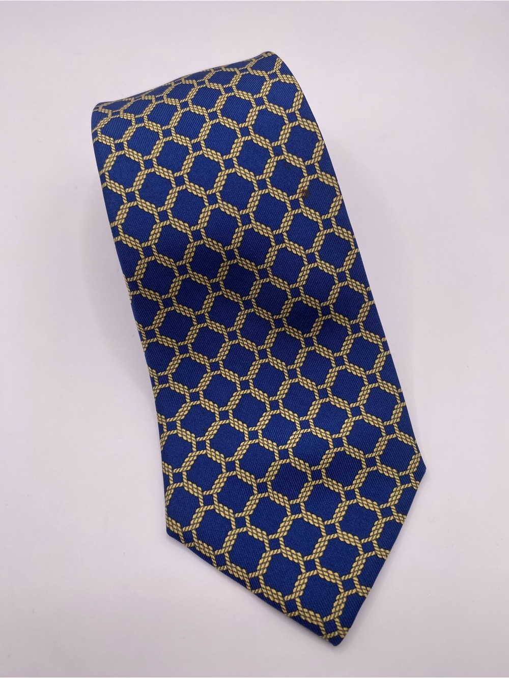 Hermès Blue and Gold Rope-Link Silk Tie